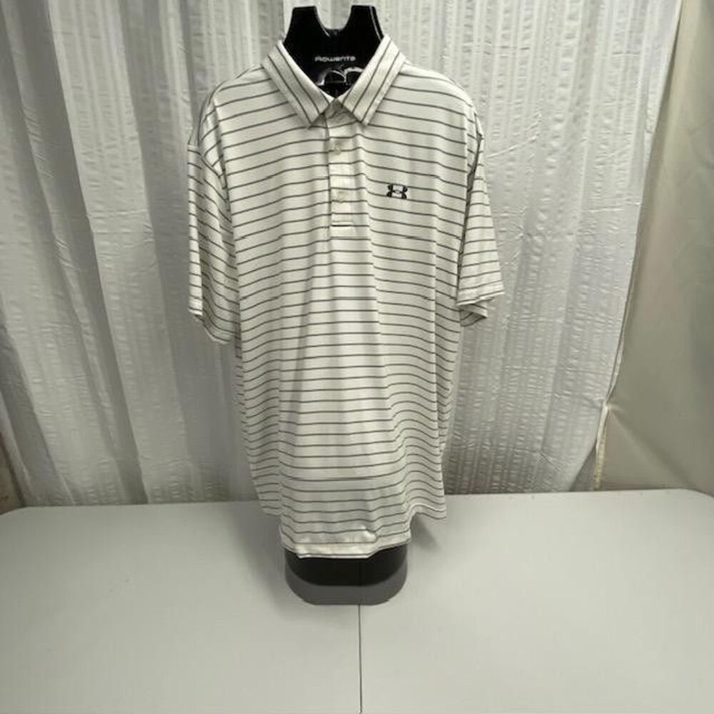 Under Armour Playoff Polo Mens XXL White Gray Stripe Golf Performance Loose